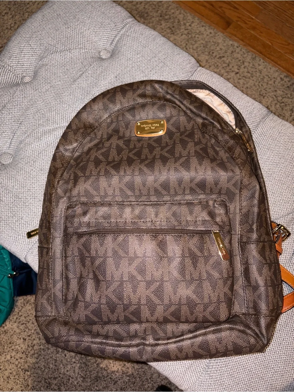 Michael Kors Brown MK Logo Backpack with Gold Accents